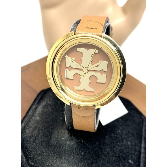 Tory Burch Women's Watch TBW6201 Quartz Brown Dial Gold Leather Band 36mm